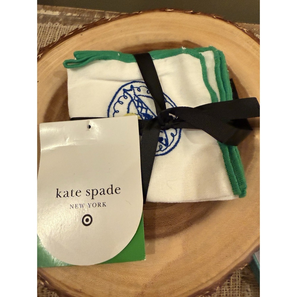 KATE SPADE X TARGET‎ Embroidered Cocktail Napkins Set Of 4 White & Green New